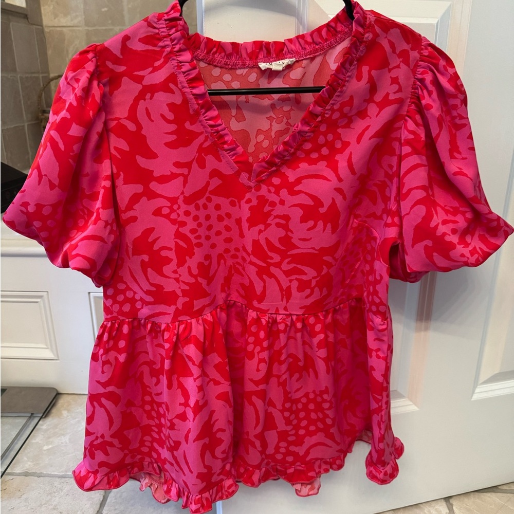 JODIFL Red and Pink Floral Blouse